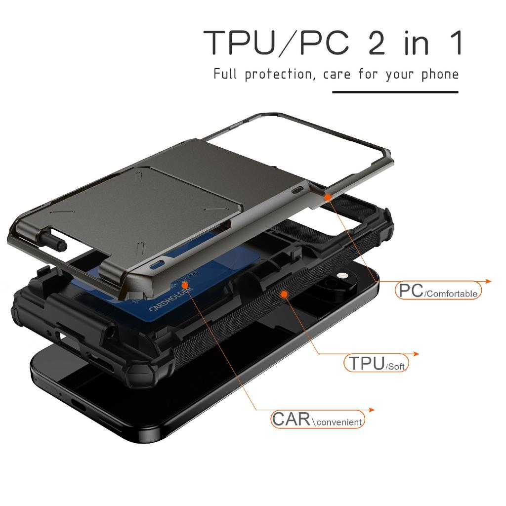 Для Google Pixel 10 Pro XL Чехол PC+TPU Двухслойная Задняя Крышка для Телефона с Держателем для Карт