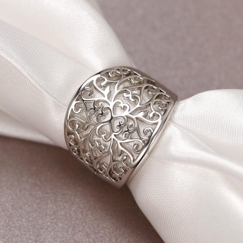 Huitan Hollow Engraved Design Women Ring Luxury Wedding Lady Fashion Accessories Gold Color/CopperColor Party Metal Jewelry