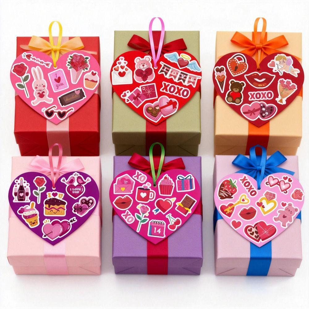 Colorful Heart Shape Valentine's Day Gift Card Confession Gift Set DIY Greeting Cards Cartoon Handmade Cookies Tags
