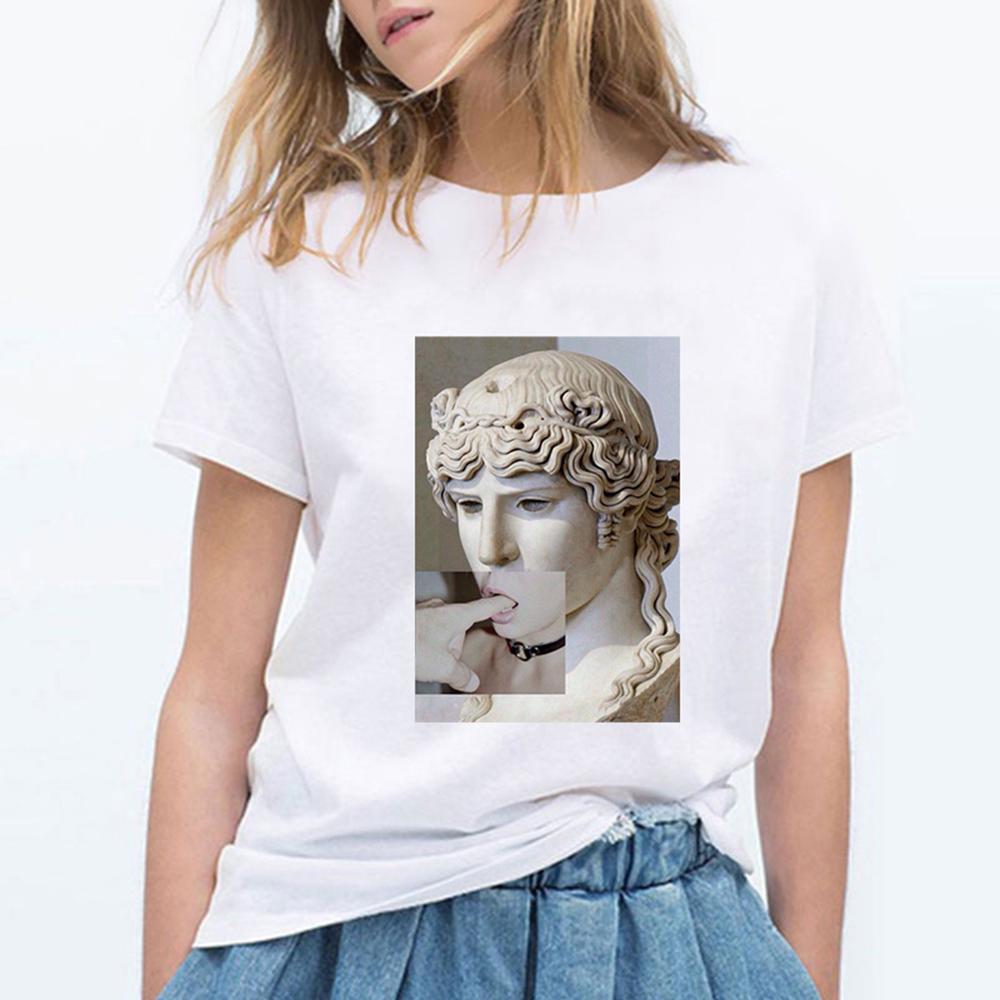 Women S Fashion Chewing Gum Michelangelo Statue T Shirt Harajuku Plus Size Graphic T Shirts.Png