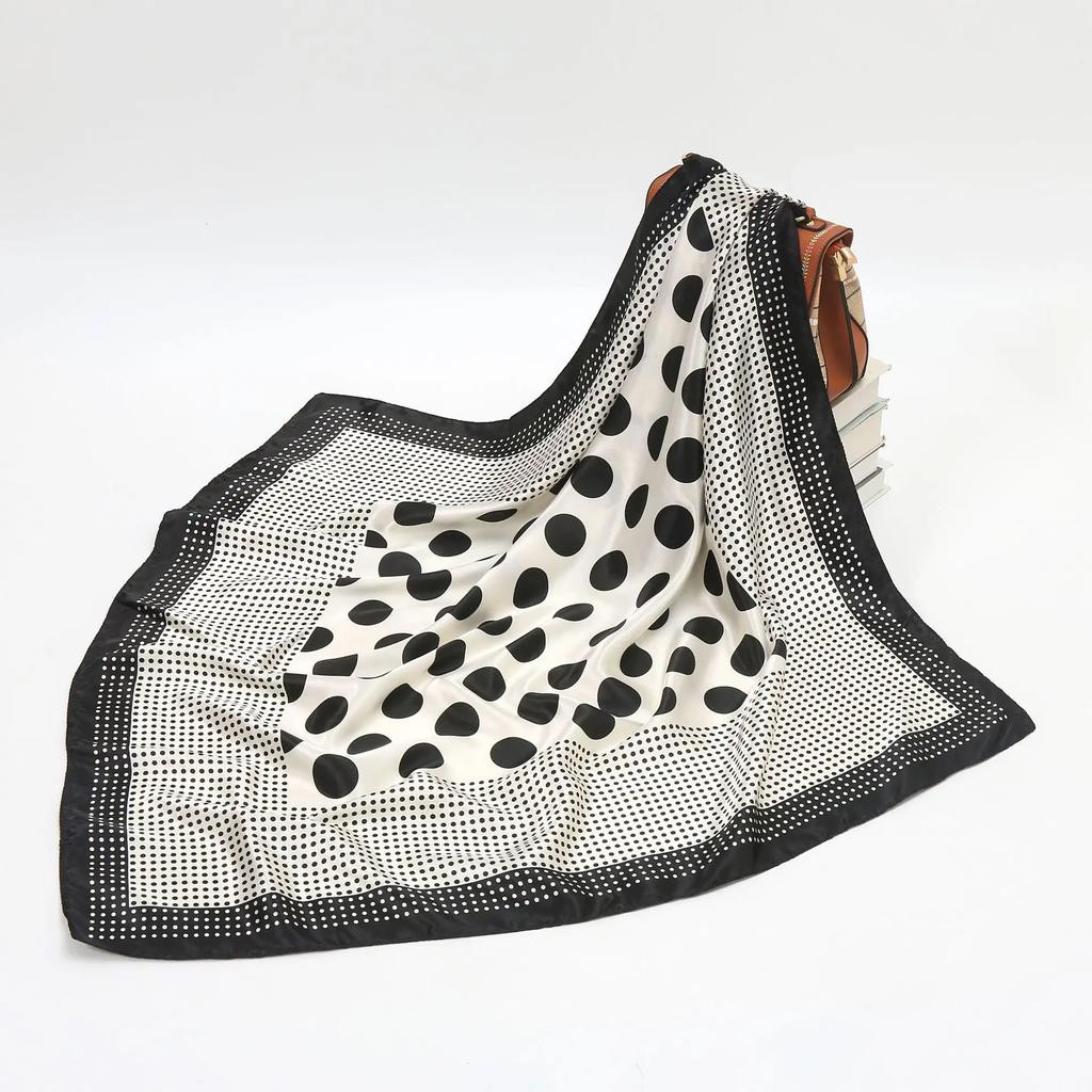 90cm Square Shawls Wraps Silk Scarves For Women Bandana Head Large Hijab Scarf Female Dot Print Headband Satin Neck Scarves