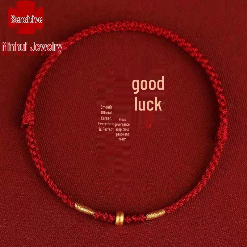 Gold 999 Abacus Bead Red String Bracelet for Year of the Rat - Couple Style for Traffic Drivers