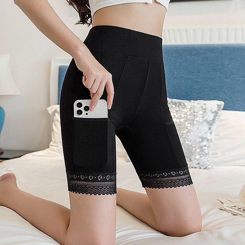 Защитные брюки из чистого хлопка с карманами и высокой талией, с втягиванием живота, кружевом, анти-