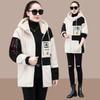 Women Color Block Patchwork Teddy Bear Coat Ladies Casual Hooded Long Sleeve Fleece Jacket Loose Warm Thicken Outerwear