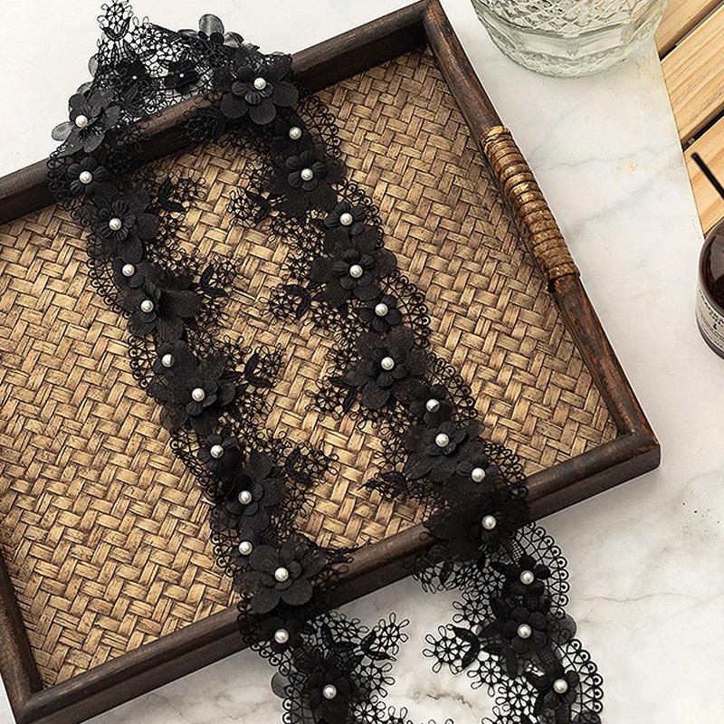 1 ярд DIY жемчужная кружевная отделка полиэстер вышивка шитье ремесло цветы украшение одежды 7 см в ширину