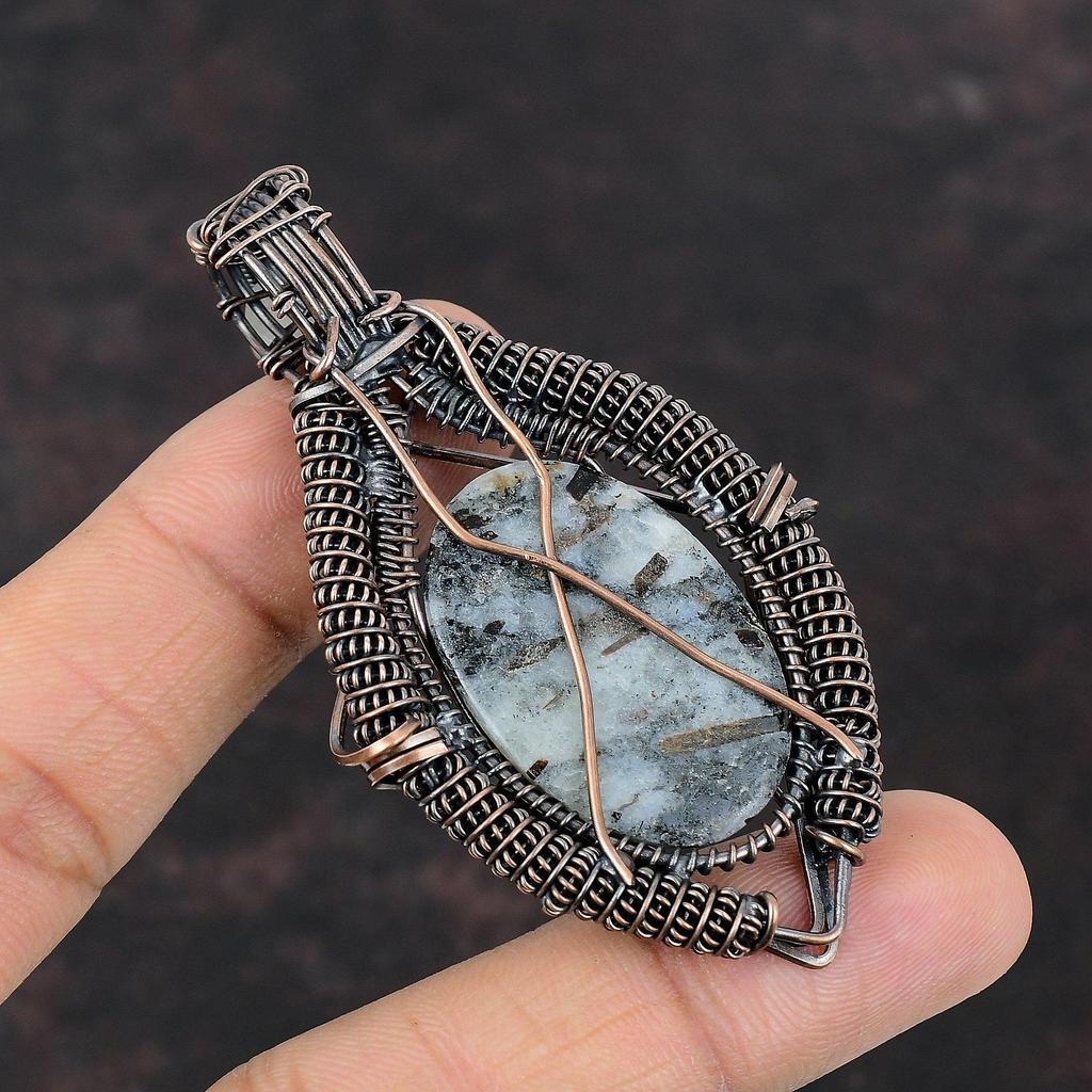 Подвеска из драгоценного камня астрофиллита, медная проволока, обернутые ювелирные изделия, ювелирные изделия из астрофиллита, подвеска из лунного камня ручной работы, подарок для мамы, медные подвески