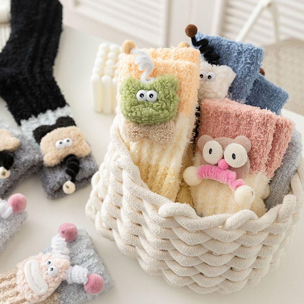 Non-Slip Cartoon Plush Socks Thicken Thermal Warm Socks Coral Fleece Socks Women Autumn Winter