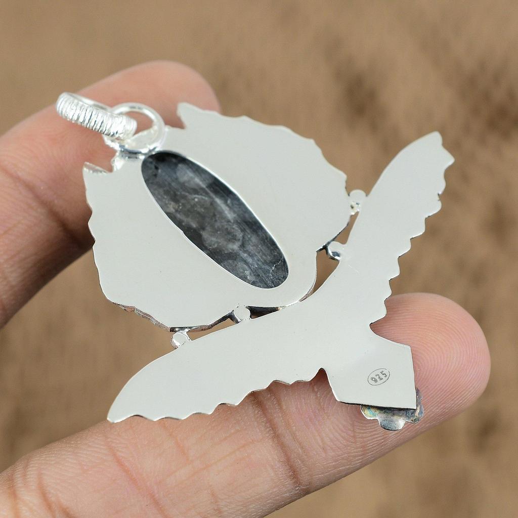 Подарок на день рождения для нее Подвеска из натурального черного ископаемого коралла в форме совы из серебра 925 пробы