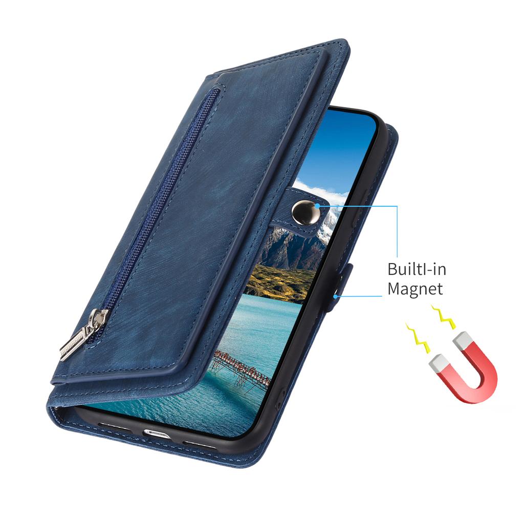 For Xiaomi 14T Case Zipper Pocket 9 Card Slots PU Leather Phone Cover with Wrist Strap
