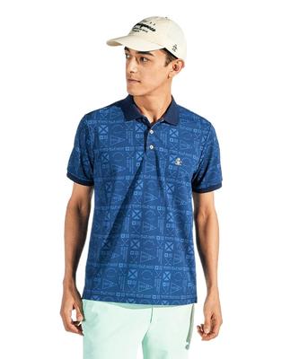 Munsingwear MG5SHS40M Мужская рубашка с коротким рукавом, цвет NV00, с воротником, с принтом по всей поверхности, влагоотводящая, быстросохнущая, защита от солнца, карман, для гольфа, темно-синий,