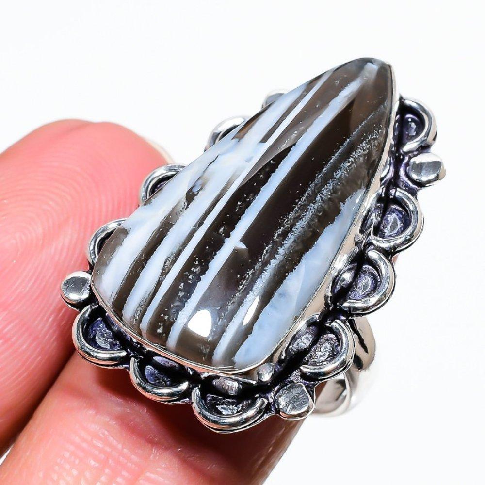 Кольцо из серебра 925 пробы с натуральным опалом Owhyee, размер 10, ручная работа B9A78