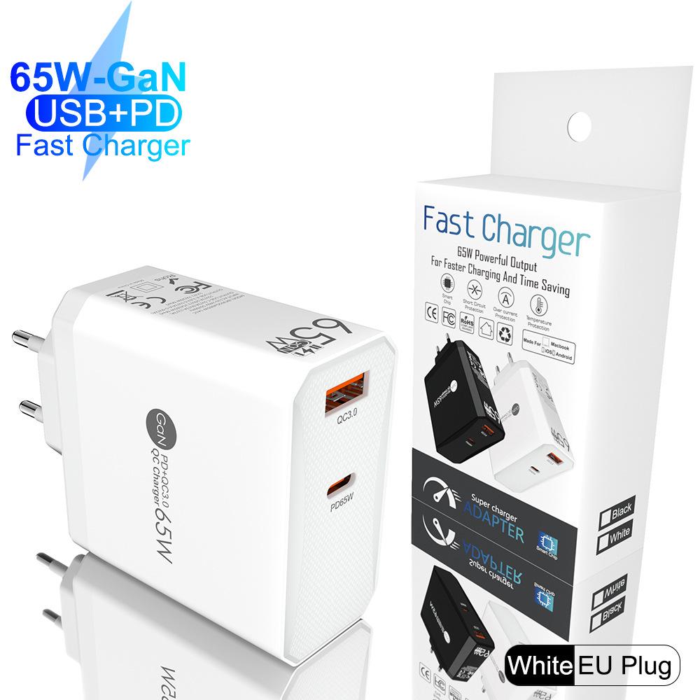 Быстрое зарядное устройство GaN с двумя портами PD65W для компьютеров и планшетов - Стандарт ЕС