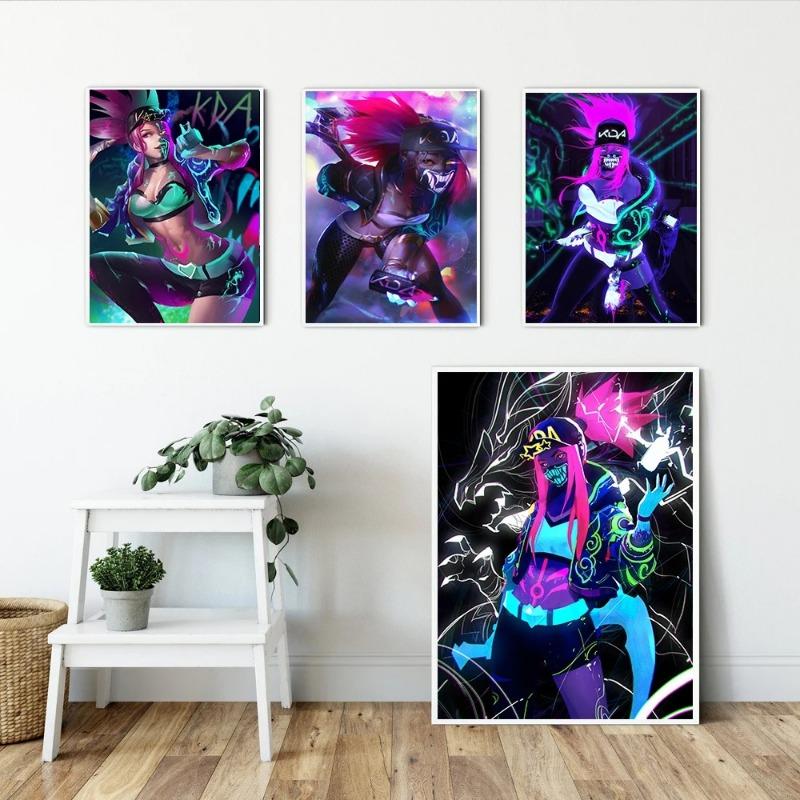 Game League Of Legends Figure KDA Poster LOL Evelyn Kasha Ahri Sexy Girl Canvas Painting Neon Style Wall Art Pictures Home Decor