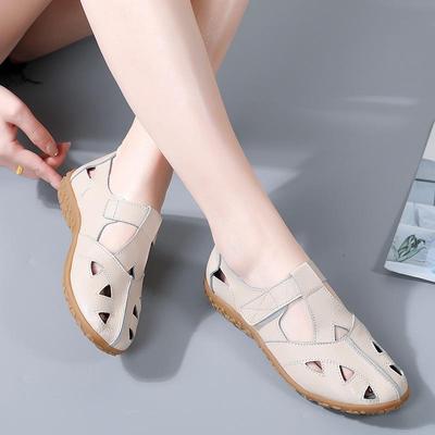 Женские летние мокасины из натуральной кожи: Повседневные сандалии с полым дизайном - Идеально для мам и медсестер