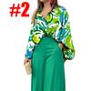 Women's Sets Casual Loose Plus Size Lapel Printed Long Sleeve Shirt Solid Color High Waist Wide Leg Pants