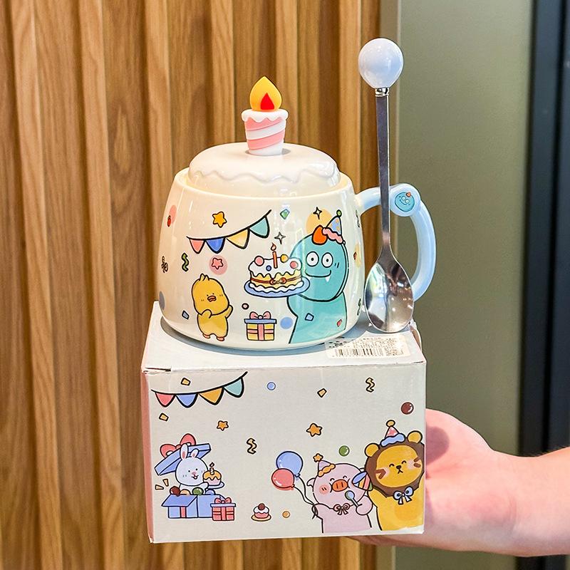 Креативная и милая мультяшная чашка для воды для пары, высококачественная керамическая кружка с крышкой, подарок на день рождения, сувенир