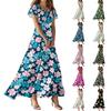 Women's Summer Casual Fashion Print Color Dresses V-Neck Short Sleeve Dresses