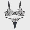 Ultra-Thin French Embroidered Mesh Bra & Thong Set - Women's Breathable, Gathered Fit.