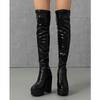 Women's Fashionable Waterproof Platform Over-the-Knee High-Heeled Boots, Elastic Slip-On, T-Stage Catwalk Style.