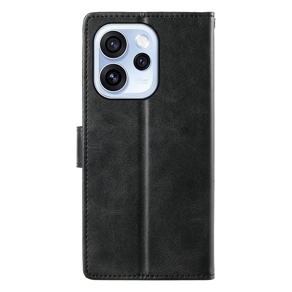 For Oppo Reno15 F 5G Case Stand Wallet Calf Texture PU Leather Flip Phone Cover with Wrist Strap