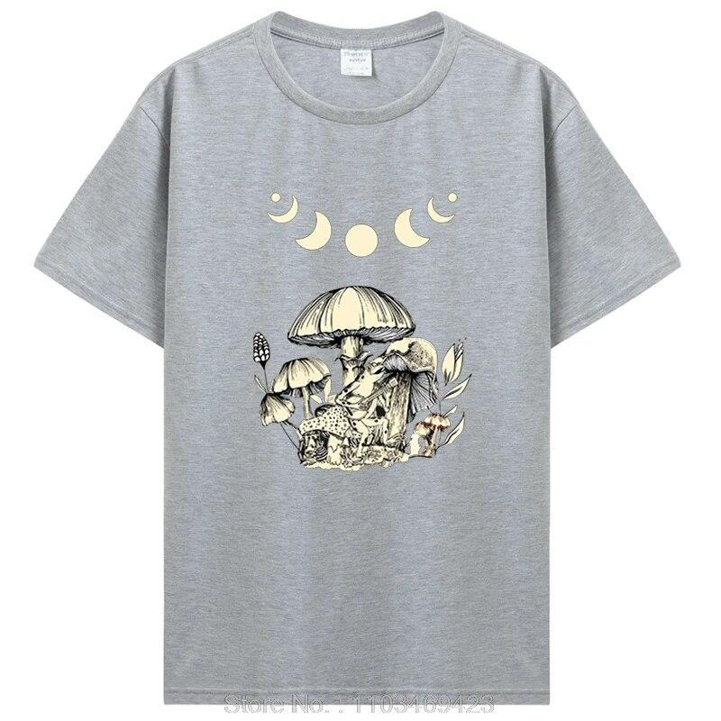 Винтажная футболка в стиле панк Cottagecore с эстетической лягушкой, женская футболка унисекс с грибом и луной Witchy, одежда унисекс, футболка с короткими рукавами и графикой