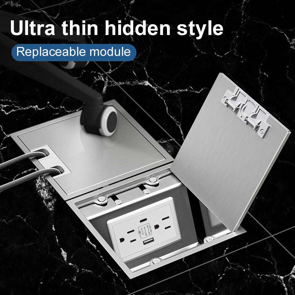 Rust-proof Flip Floor Socket Single Row 3-Pin & 2-Pin Socket Ultra Thin Hidden Style Replaceable Module Power Socket