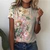 Summer Round Neck 3D Flower Print Top Fashionable Casual Short Sleeved Women's T-shirts