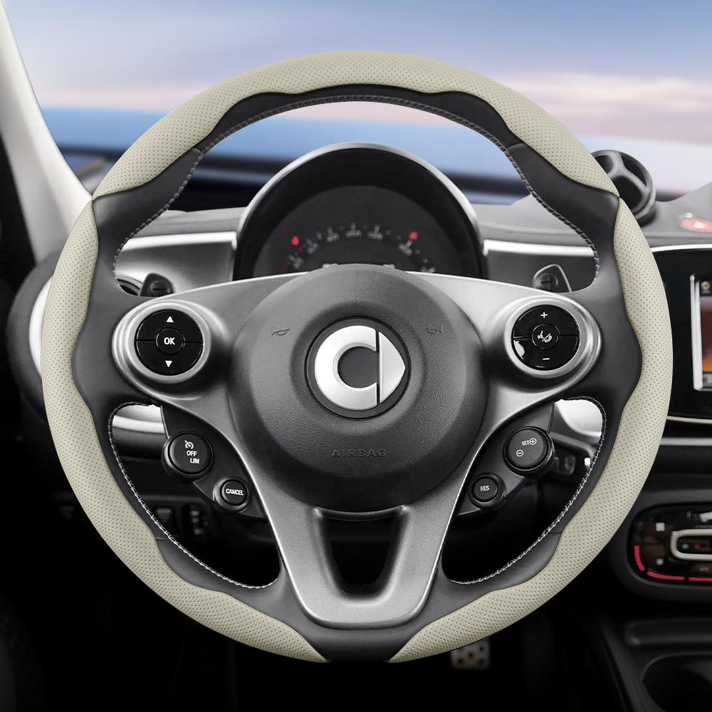 vcxja9 Suitable for Smart Breathable Hole Leather Steering Wheel Cover Segmented Quick Release Design Non-Slip and Durable Fortwo 451 450 453
