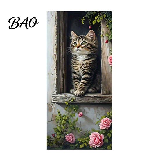 Waterproof Garbage Container Graphics Cartoon Animal Trash Can Sticker, Colorful Self-Adhesive PVC Decal, Cute Creative Makeover Stickers Cat