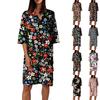 Women's Summer Retro Floral Print V-Neck Half Sleeve Dress Lightweight Breathable Dress