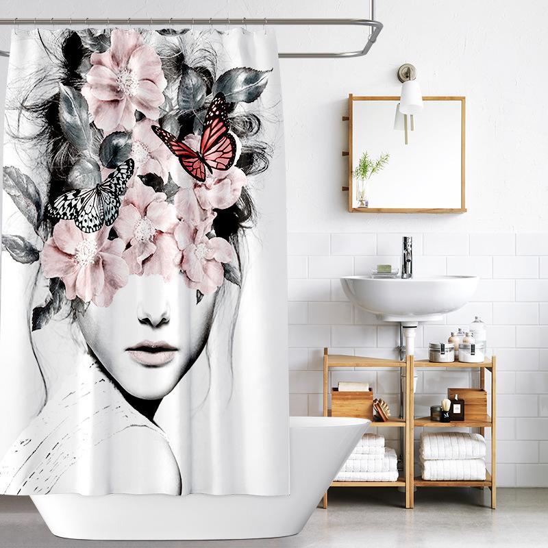 Bathroom Thickened Waterproof Curtain Mildew Proof Shower Curtain Shower Partition Curtain Shower Curtain Bathroom Curtain Free Perforation