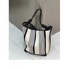 Tote Bag Large Capacity Shoulder Niche Design Bucket Bag Tote Bag Stripe Women Clash Colour Tote Underarm Commuter Bag