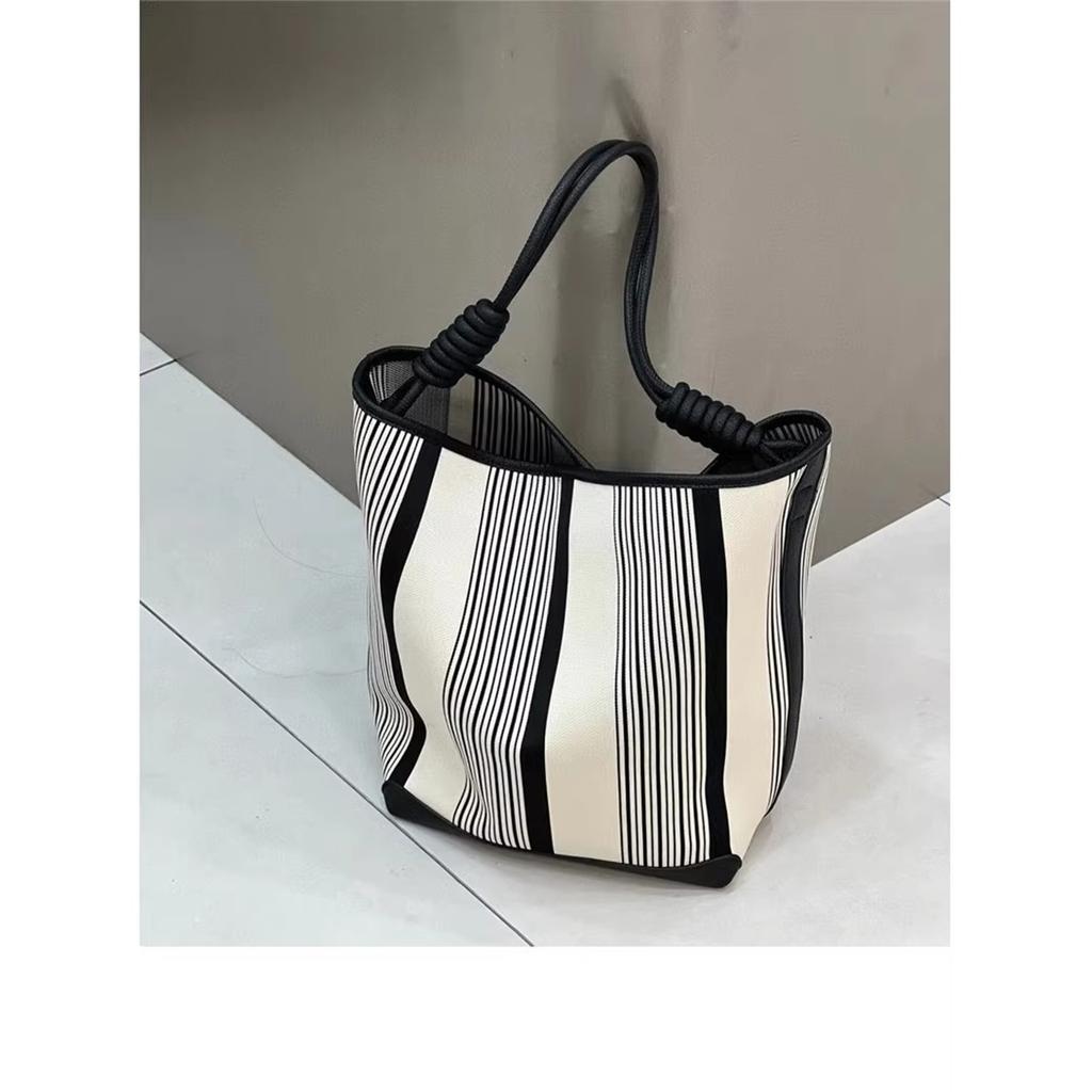 Tote Bag Large Capacity Shoulder Niche Design Bucket Bag Tote Bag Stripe Women Clash Colour Tote Underarm Commuter Bag