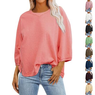 Футболка с пышным подолом на пуговицах, повседневный топ с круглым вырезом и рукавом 3/4 с цветочным принтом, женская одежда