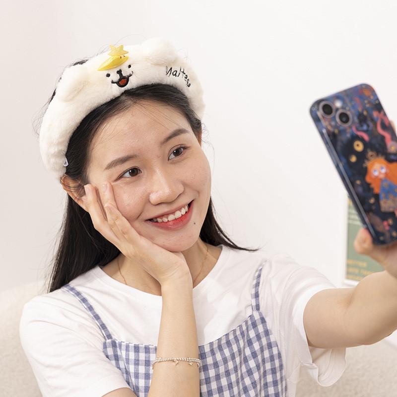 Очаровательная плюшевая повязка на голову с собачкой для женщин, идеально подходит для масок для лица и процедур по уходу за волосами