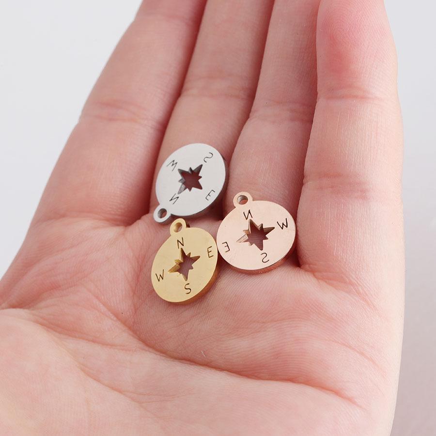 Круглое полое зеркало-подвеска из нержавеющей стали в виде компаса (12*14,3 мм)