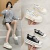 Thick-soled Heightening Canvas Shoes, Female Students' Versatile Little White Shoes 2025 New Ins Korean Version of Trendy Bag Head Casual Shoes
