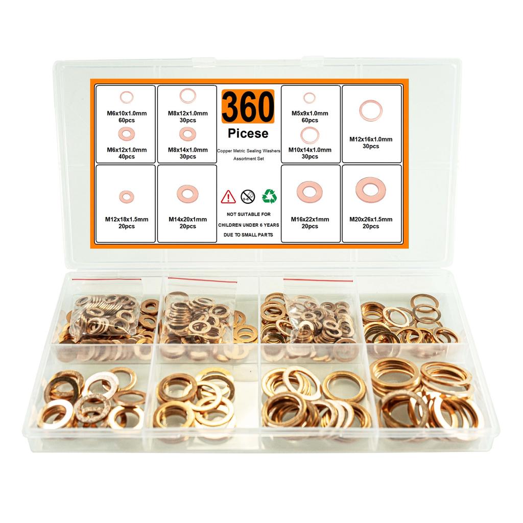 300/200/360 шт. Красная медь Уплотнительное кольцо Сальник Набор прокладок Красная медная плоская шайба Круглая Красная медная уплотнительная коробка