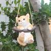 Resin Cute Swing Small Cat Sculpture Outdoor Garden Home Office Room Hanging Tree Decor Statue Figurine Pet Decoration W/ String