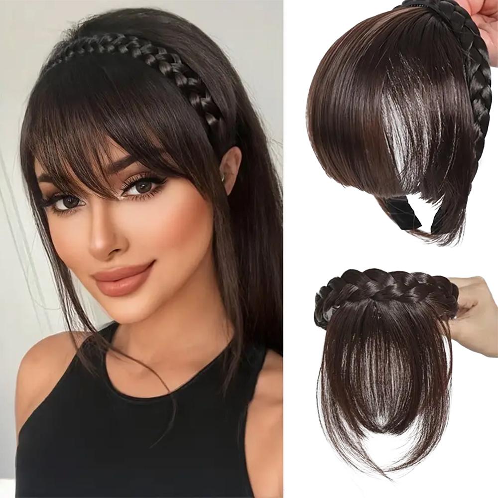 LISI HAIR 1pc Elegant Women's Clip-In Synthetic Bangs With Braid Design Fiber Hair For Women Accessories