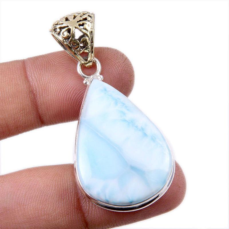 Natural Republic Larimar Gemstone 925 Solid Sterling Silver Pendant 1.75" R6e00