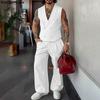 Two Piece Suit Men V Neck Sleeveless Vest Waistcoat Long Suit Pants Casual Outfits Sets