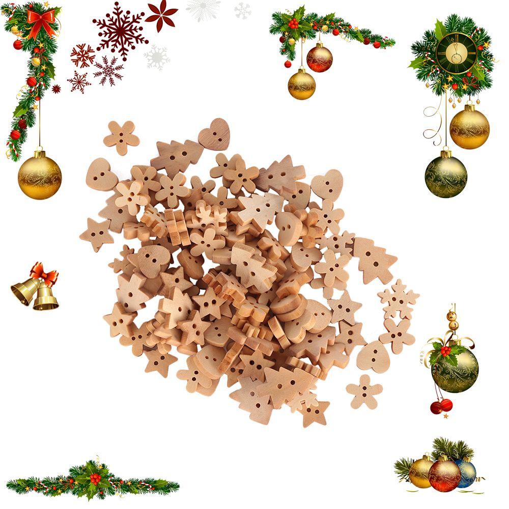 Nature Wooden DIY Crafts Decorative ChristmasTree Pattern Sewing Wood Buttons Scrapbooking