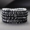 Black Gallstone Men Set Bracelet 5 Pcs Natural Hematite Onyx Handmade Beaded Multi-Layer Adjustable Meditation Healing Braslet
