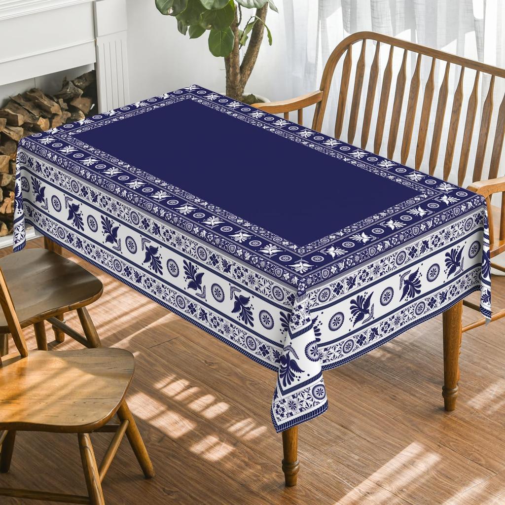 Мексиканские цветочные птицы прямоугольные скатерти синие лоскутные плитки водонепроницаемая скатерть для дома вечеринки кухни обеденного стола декор