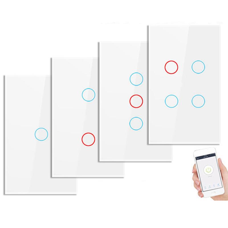 AEE4-Tuya US Plug Wifi Smart Wall Switch No Neutral Wire Touch Sensor LED Light Switches Smart Home Alexa Google