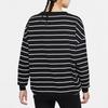 Nike Sportswear Loose Fit Logo Crew Neck Striped Breathable Warm Casual Pullover Long Sleeve T-Shirt Women Tops Black DJ9305-016