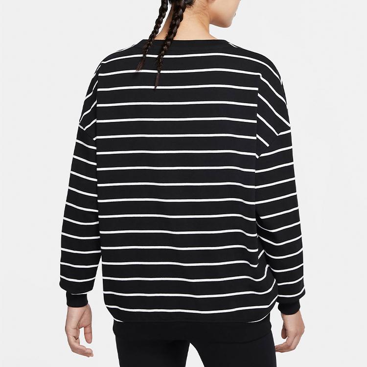 Nike Sportswear Loose Fit Logo Crew Neck Striped Breathable Warm Casual Pullover Long Sleeve T-Shirt Women Tops Black DJ9305-016