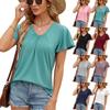 Summer Solid Color Pleated V-neck Loose Short-sleeved Women's T-shirt Top