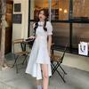 Women's White Dress Summer Elegant Vintage Kawaii Puff Sleeve Midi Dress Square Collar Bandage Sundress Goth Outfits
